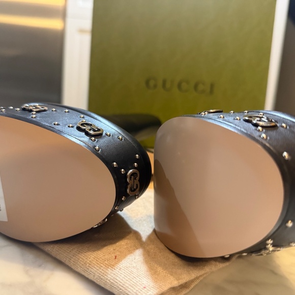 Gucci Janaya  Black Leather GG Stud Platform Booties 37 New in box - Picture 6 of 15